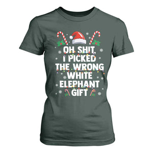 Funny Oh Shit I Picked The Wrong White Elephant Gift T Shirt For Women Christmas Gift Exchange Santa Hat TS11 Dark Forest Green Print Your Wear