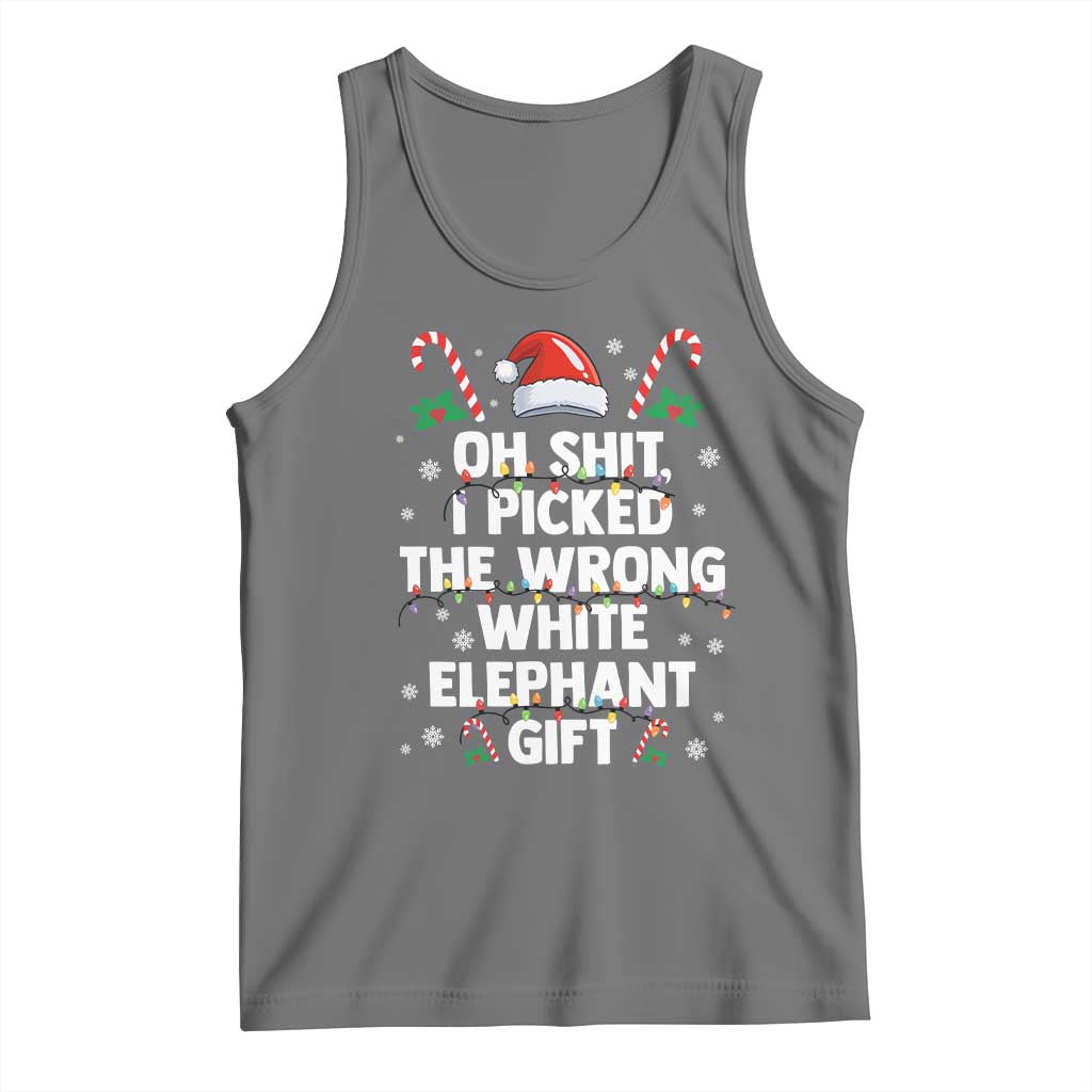Funny Oh Shit I Picked The Wrong White Elephant Gift Tank Top Christmas Gift Exchange Santa Hat TS11 Black Heather Print Your Wear