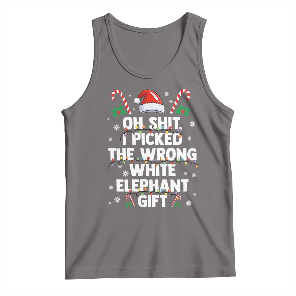 Funny Oh Shit I Picked The Wrong White Elephant Gift Tank Top Christmas Gift Exchange Santa Hat TS11 Deep Heather Print Your Wear