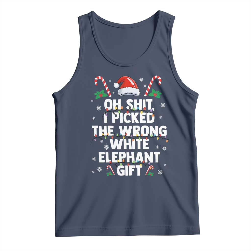 Funny Oh Shit I Picked The Wrong White Elephant Gift Tank Top Christmas Gift Exchange Santa Hat TS11 Navy Print Your Wear