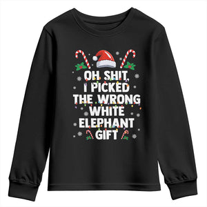 Funny Oh Shit I Picked The Wrong White Elephant Gift Youth Sweatshirt Christmas Gift Exchange Santa Hat TS11 Black Print Your Wear