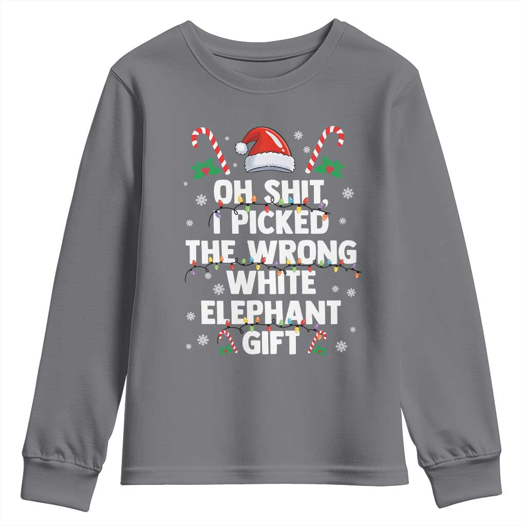 Funny Oh Shit I Picked The Wrong White Elephant Gift Youth Sweatshirt Christmas Gift Exchange Santa Hat TS11 Charcoal Print Your Wear
