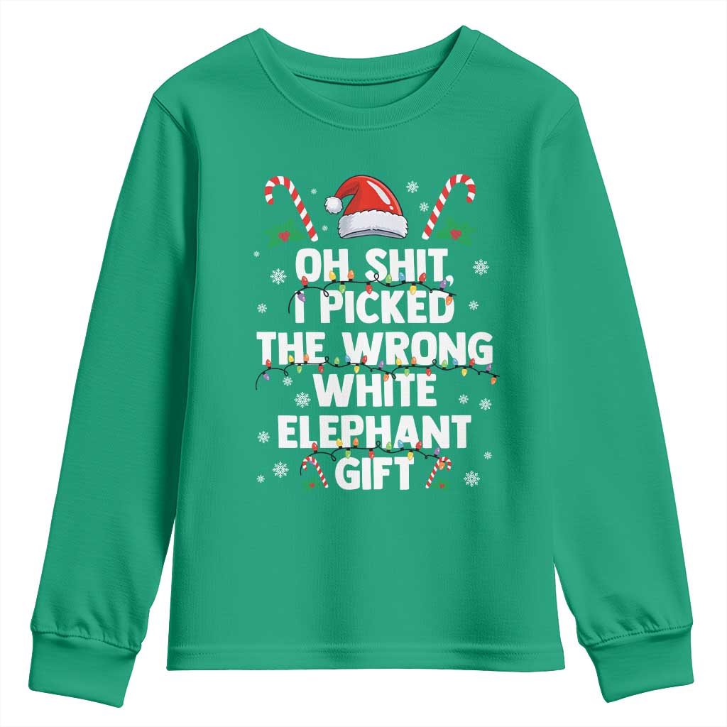 Funny Oh Shit I Picked The Wrong White Elephant Gift Youth Sweatshirt Christmas Gift Exchange Santa Hat TS11 Irish Green Print Your Wear