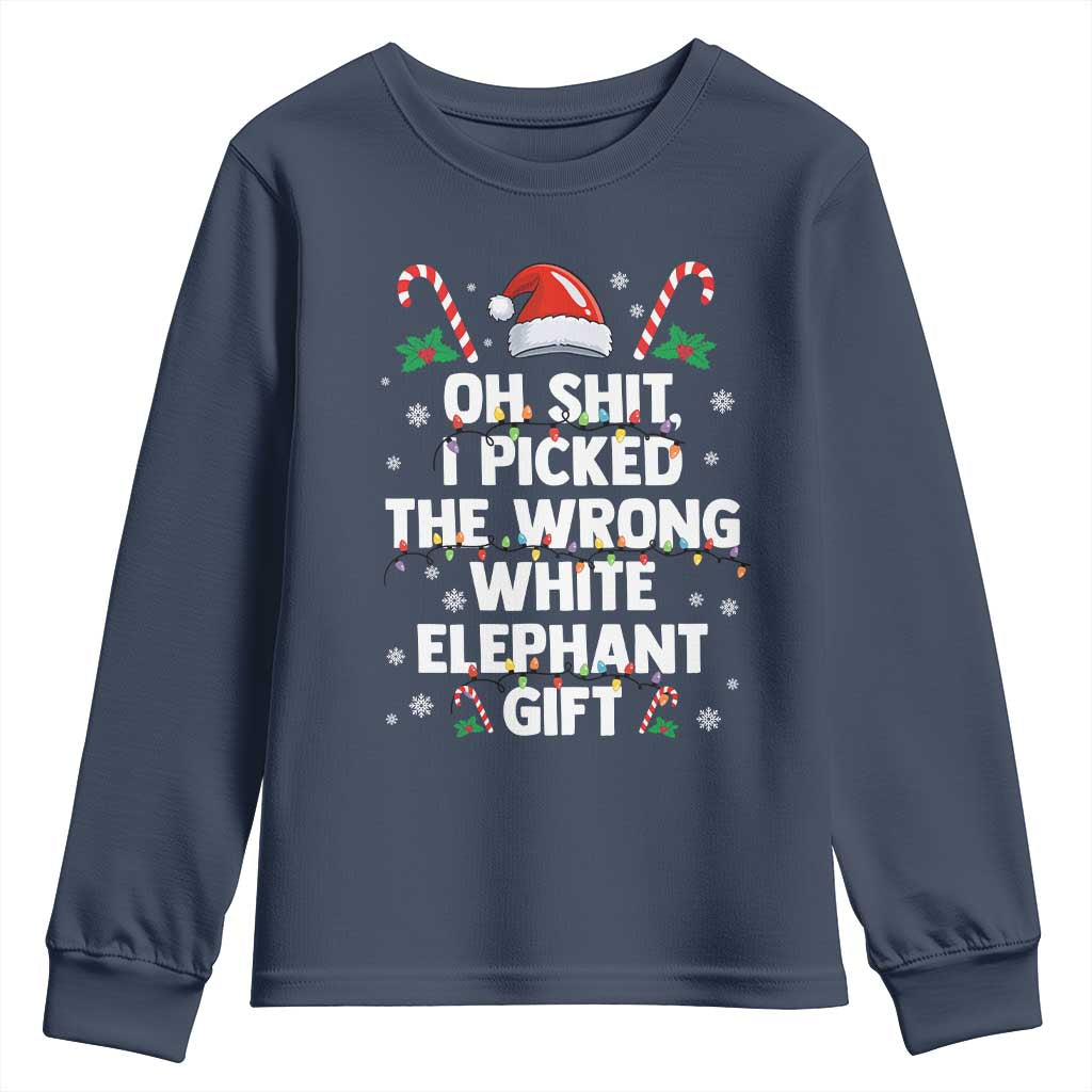 Funny Oh Shit I Picked The Wrong White Elephant Gift Youth Sweatshirt Christmas Gift Exchange Santa Hat TS11 Navy Print Your Wear