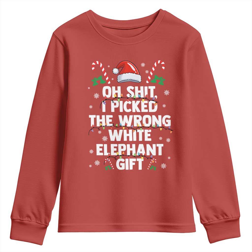 Funny Oh Shit I Picked The Wrong White Elephant Gift Youth Sweatshirt Christmas Gift Exchange Santa Hat TS11 Red Print Your Wear