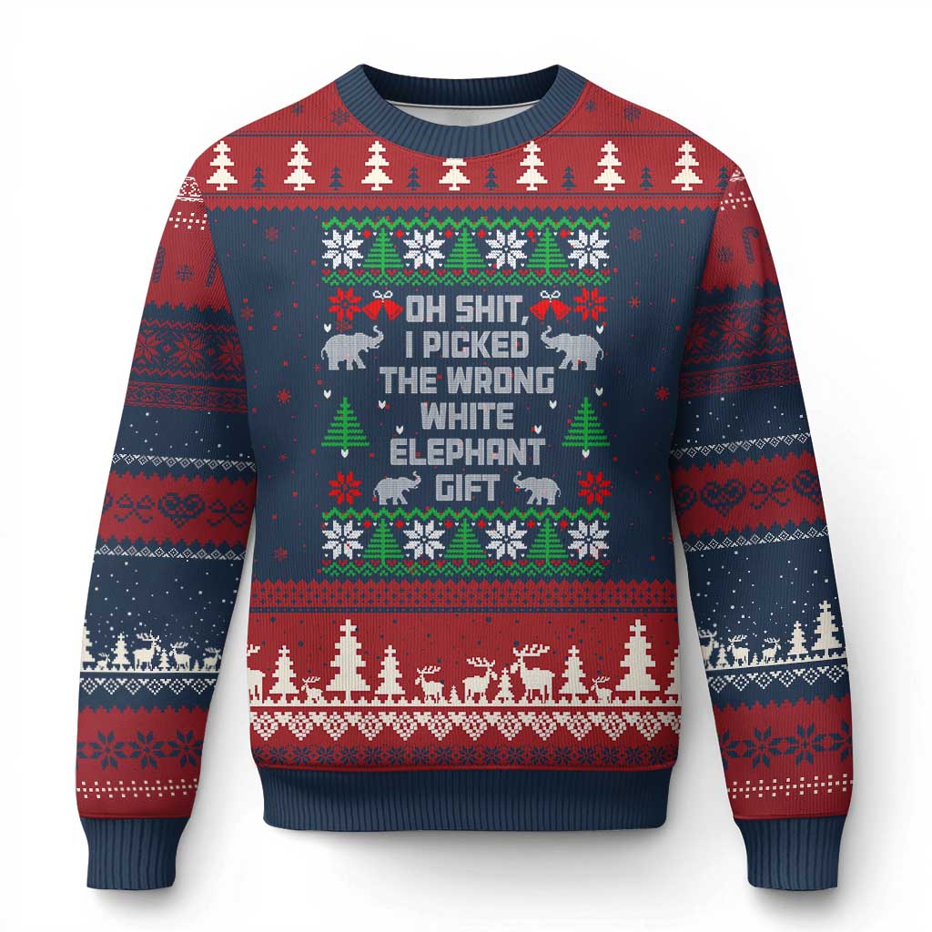 Funny Oh Shit I Picked The Wrong White Elephant Gift Ugly Christmas Sweater Xmas Gift Exchange TS11 Navy Red Print Your Wear