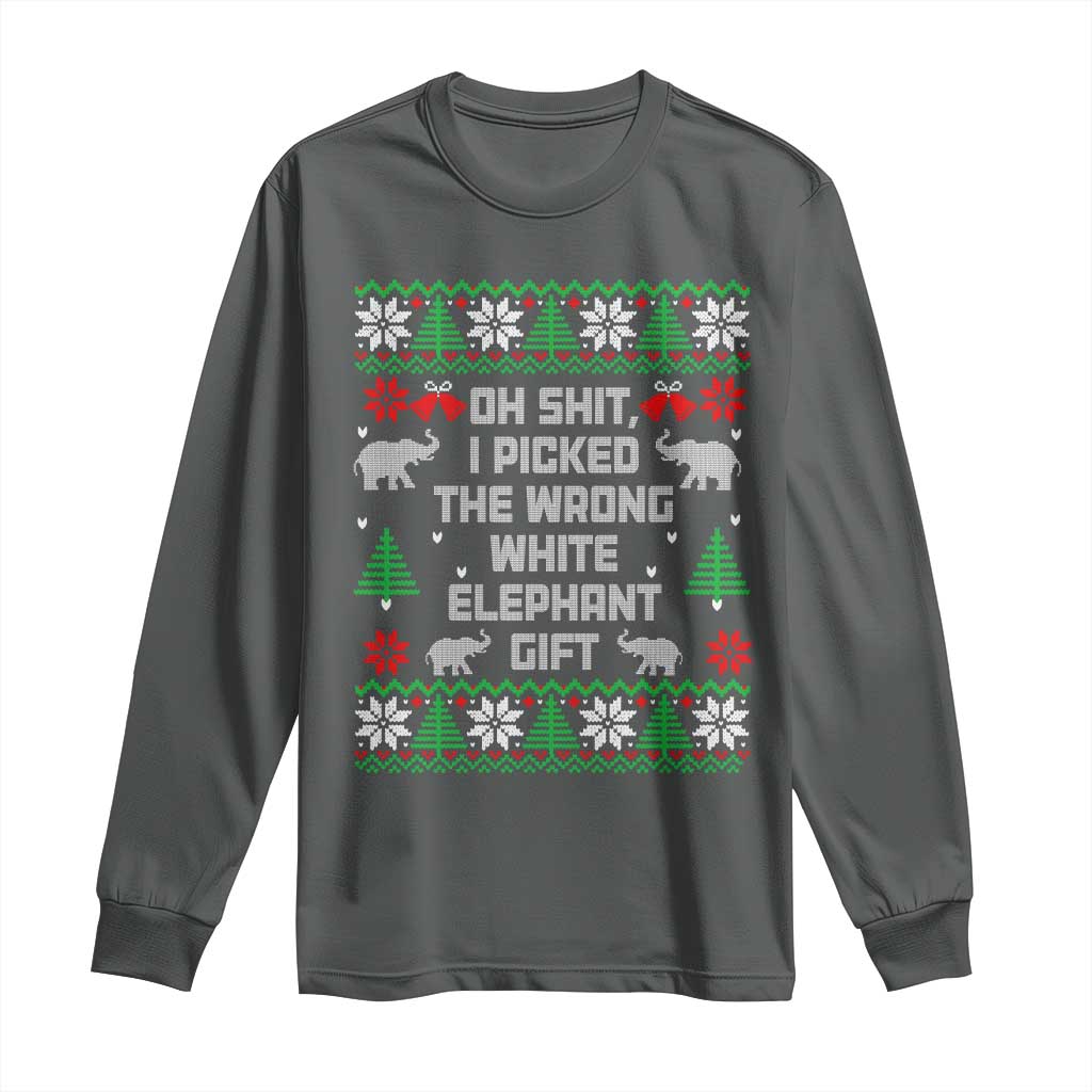 Funny Oh Shit I Picked The Wrong White Elephant Gift Long Sleeve Shirt Christmas Gift Exchange TS11 Dark Heather Print Your Wear