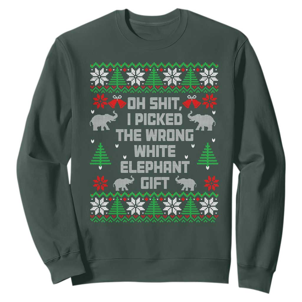 Funny Oh Shit I Picked The Wrong White Elephant Gift Sweatshirt Christmas Gift Exchange TS11 Dark Forest Green Print Your Wear