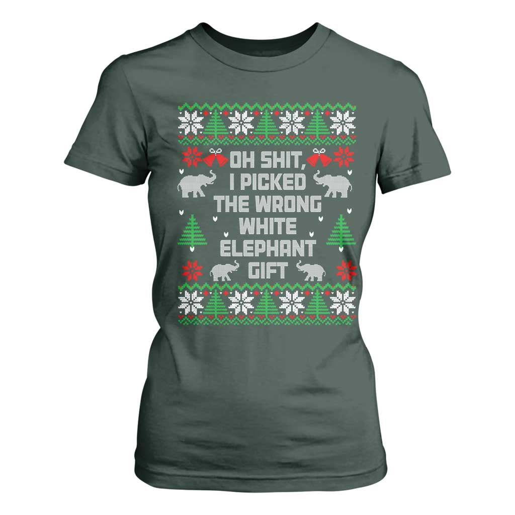 Funny Oh Shit I Picked The Wrong White Elephant Gift T Shirt For Women Christmas Gift Exchange TS11 Dark Forest Green Print Your Wear