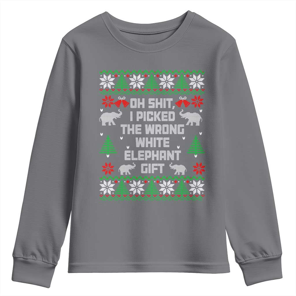 Funny Oh Shit I Picked The Wrong White Elephant Gift Youth Sweatshirt Christmas Gift Exchange TS11 Charcoal Print Your Wear