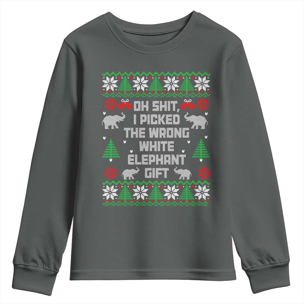 Funny Oh Shit I Picked The Wrong White Elephant Gift Youth Sweatshirt Christmas Gift Exchange TS11 Dark Heather Print Your Wear