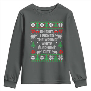 Funny Oh Shit I Picked The Wrong White Elephant Gift Youth Sweatshirt Christmas Gift Exchange TS11 Dark Heather Print Your Wear