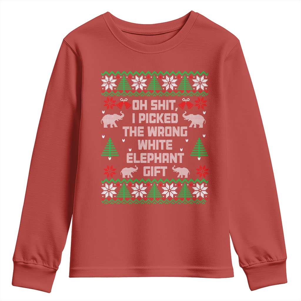 Funny Oh Shit I Picked The Wrong White Elephant Gift Youth Sweatshirt Christmas Gift Exchange TS11 Red Print Your Wear