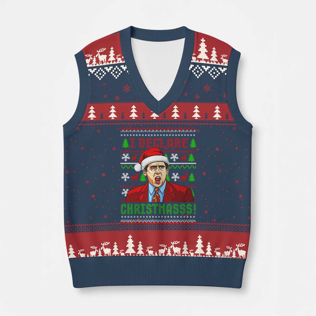 Funny I Declare Xmas V-Neck Knit Sweater Vest Funny Xmas Office Holiday Meme TS11 Navy Red Print Your Wear