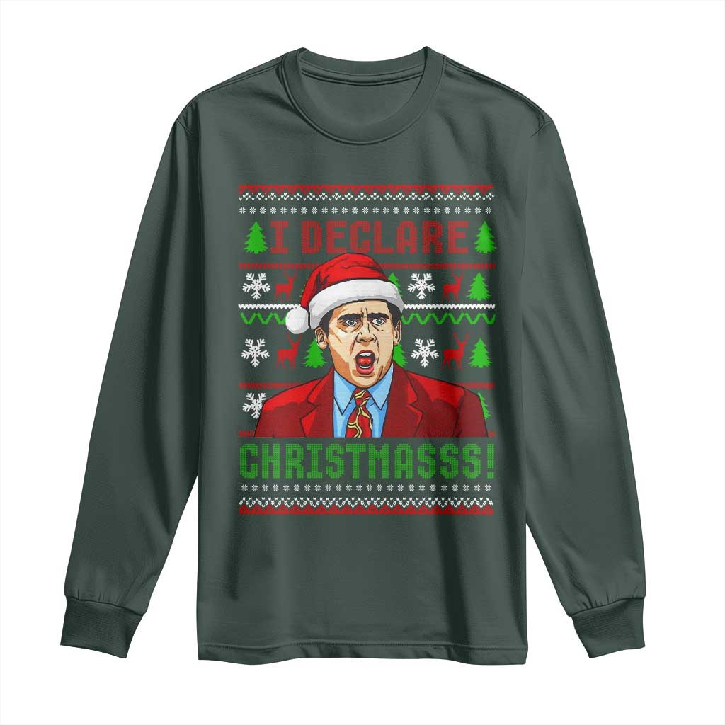 Funny I Declare Christmas Long Sleeve Shirt Funny Christmas Office Holiday Meme TS11 Dark Forest Green Print Your Wear