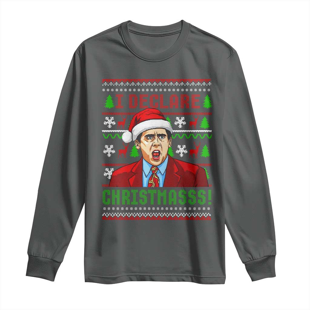 Funny I Declare Christmas Long Sleeve Shirt Funny Christmas Office Holiday Meme TS11 Dark Heather Print Your Wear