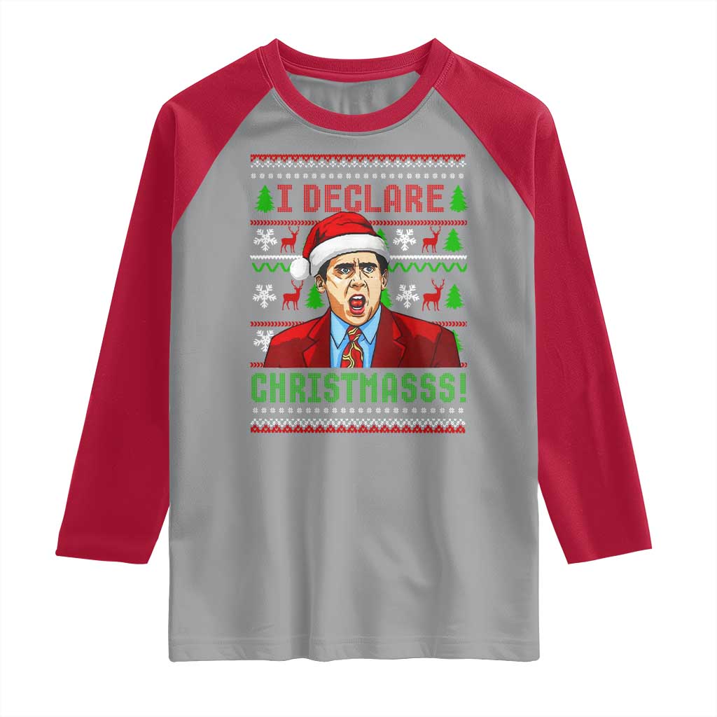 Funny I Declare Christmas Raglan Shirt Funny Christmas Office Holiday Meme TS11 Sport Gray Red Print Your Wear