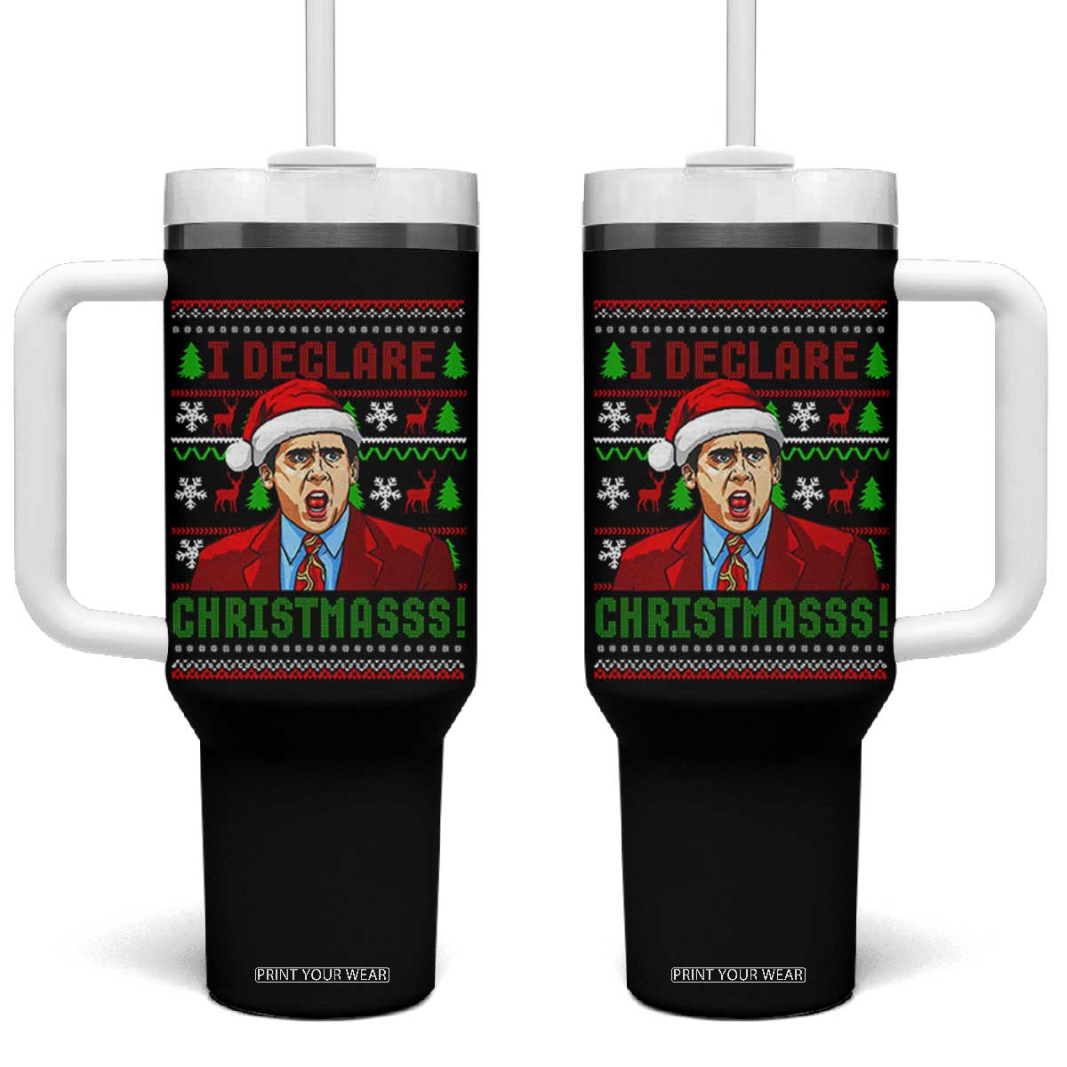 Funny I Declare Christmas Tumbler With Handle Funny Christmas Office Holiday Meme TS11 One Size: 40 oz Black Print Your Wear