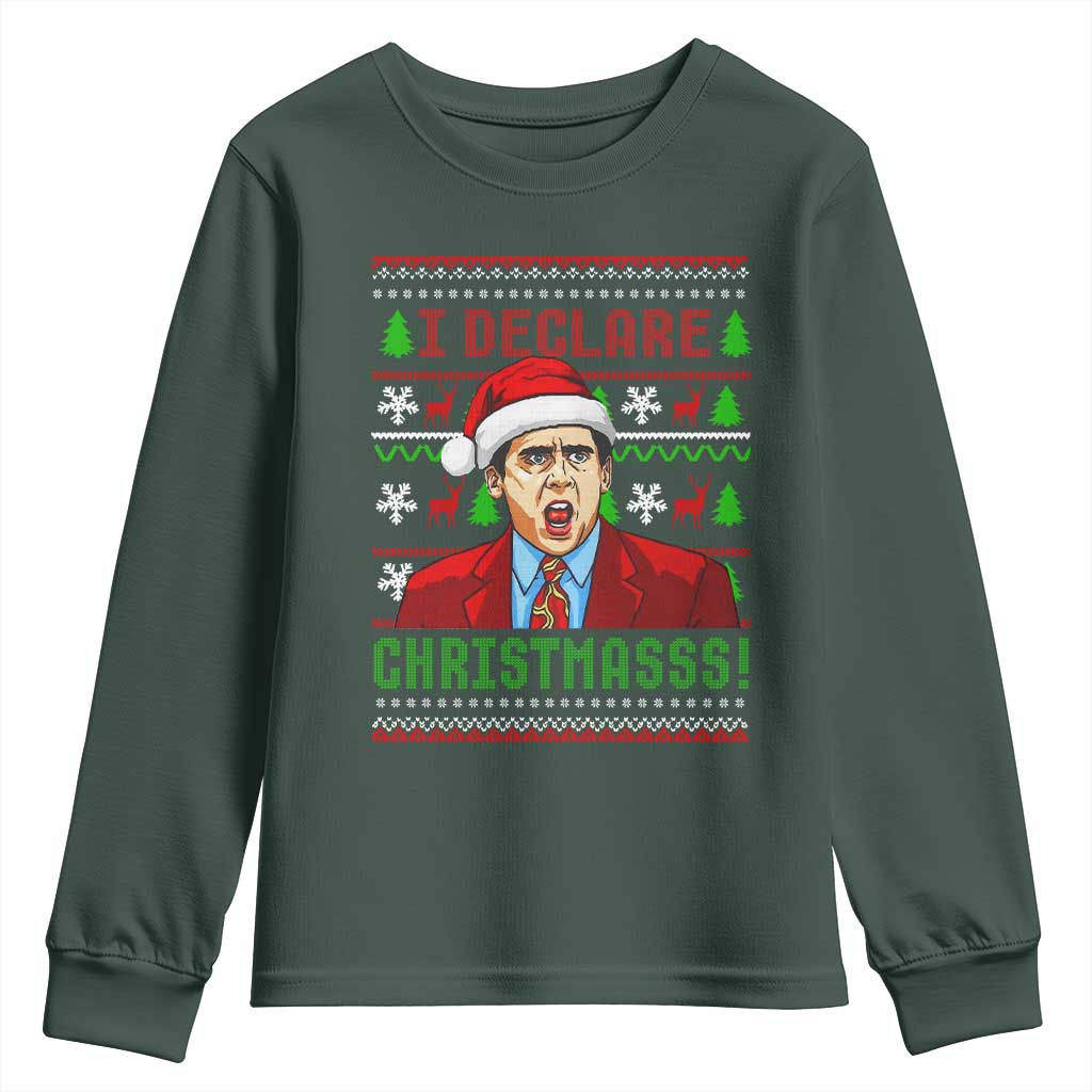Funny I Declare Christmas Youth Sweatshirt Funny Christmas Office Holiday Meme TS11 Dark Forest Green Print Your Wear