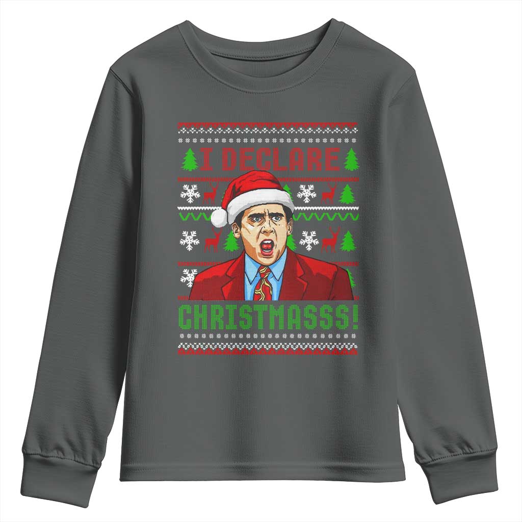 Funny I Declare Christmas Youth Sweatshirt Funny Christmas Office Holiday Meme TS11 Dark Heather Print Your Wear