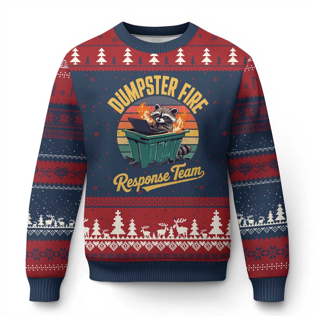 Funny Dumpster Fire Response Team Ugly Christmas Sweater Work Humor TS11 Navy Red Print Your Wear