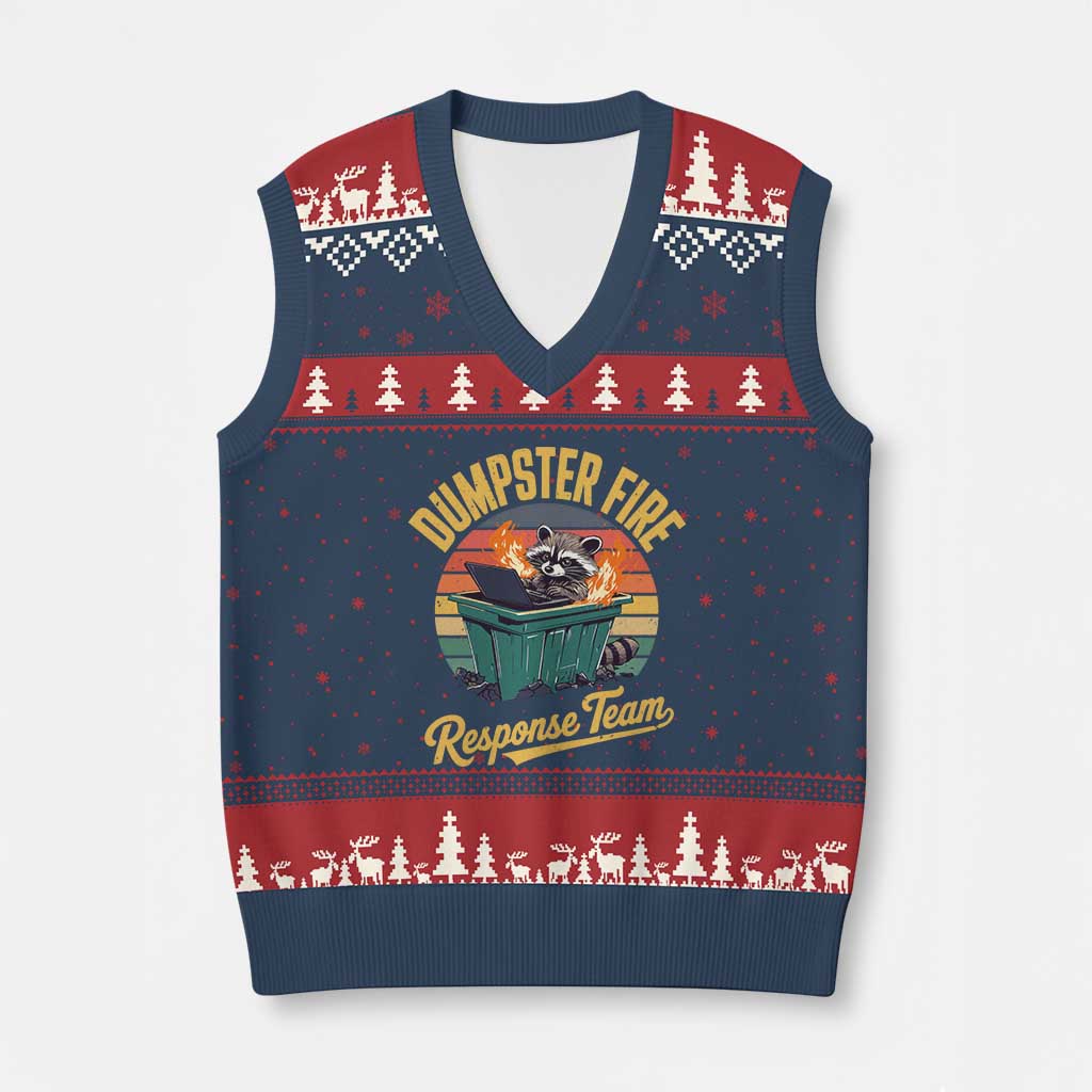 Funny Dumpster Fire Response Team V-Neck Knit Sweater Vest Work Humor TS11 Navy Red Print Your Wear