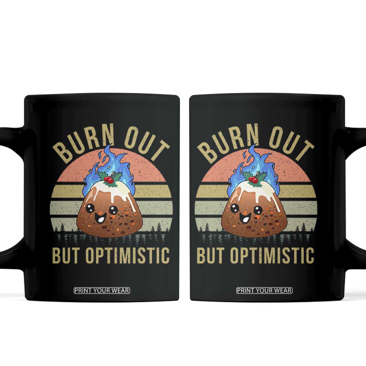 Funny Christmas Pudding Coffee Mug Burn Out But Optimistic Blue Flame TS11 Black Print Your Wear