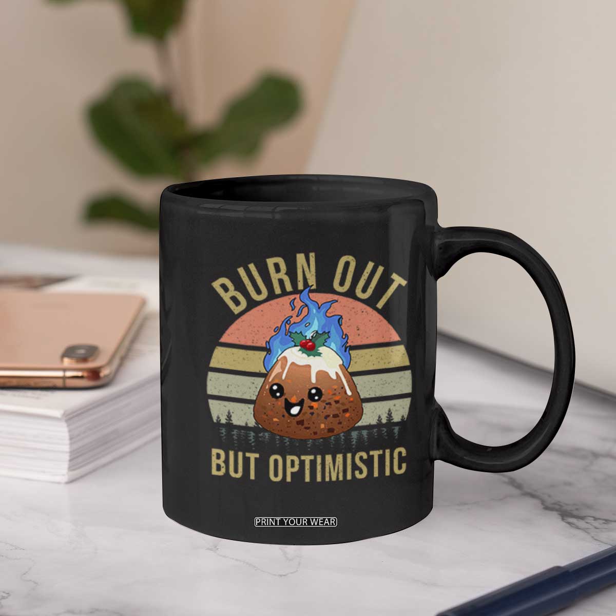 Funny Christmas Pudding Coffee Mug Burn Out But Optimistic Blue Flame TS11 Print Your Wear