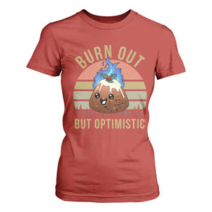Funny Christmas Pudding T Shirt For Women Burn Out But Optimistic Blue Flame TS11 Red Print Your Wear