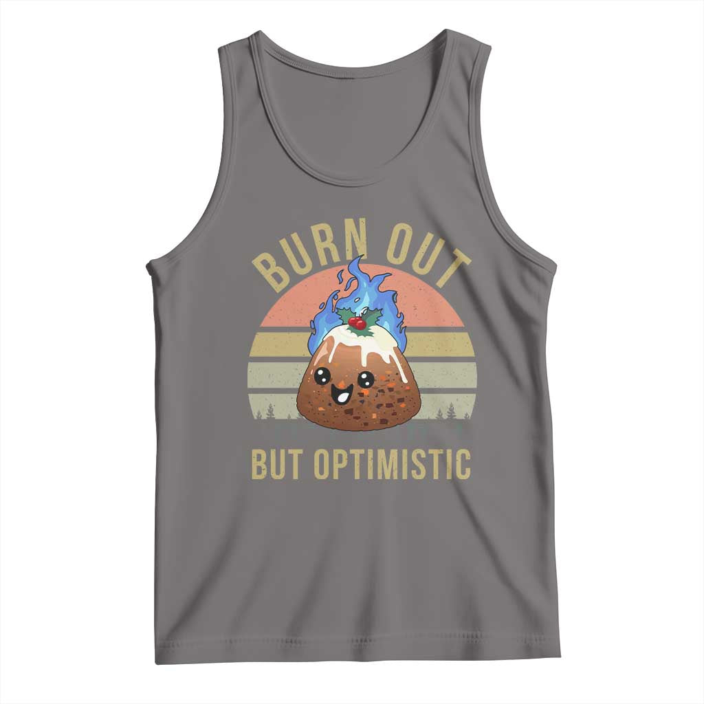 Funny Christmas Pudding Tank Top Burn Out But Optimistic Blue Flame TS11 Deep Heather Print Your Wear