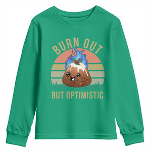 Funny Christmas Pudding Youth Sweatshirt Burn Out But Optimistic Blue Flame TS11 Irish Green Print Your Wear