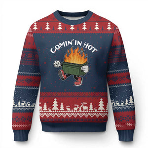 Funny Dumpster Fire Comin In Hot Ugly Christmas Sweater TS11 Navy Red Print Your Wear
