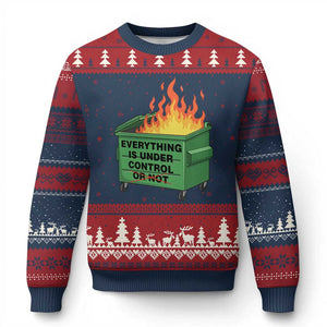 Funny Dumpster Fire Ugly Christmas Sweater Everything Is Under Control Or Not TS11 Navy Red Print Your Wear