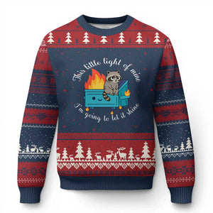 Funny Lil Dumpster Fire Racoon Ugly Christmas Sweater This Little Light Of Mine I Am Going To Let It Shine TS11 Navy Red Print Your Wear