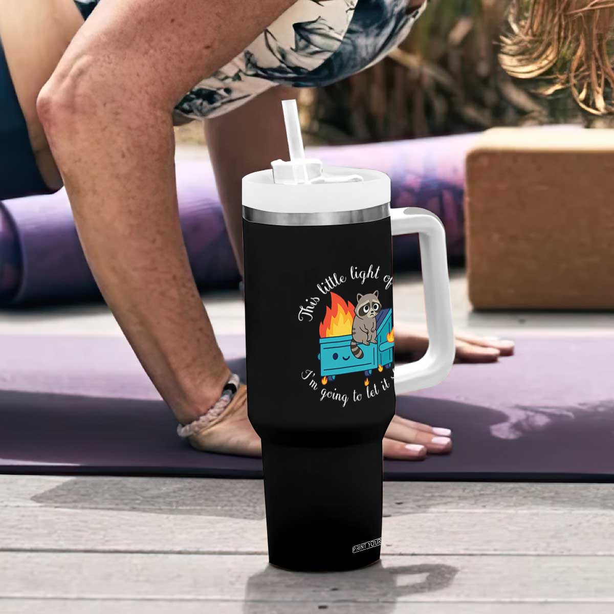 Funny Lil Dumpster Fire Racoon Tumbler With Handle This Little Light Of Mine I Am Going To Let It Shine TS11 Print Your Wear