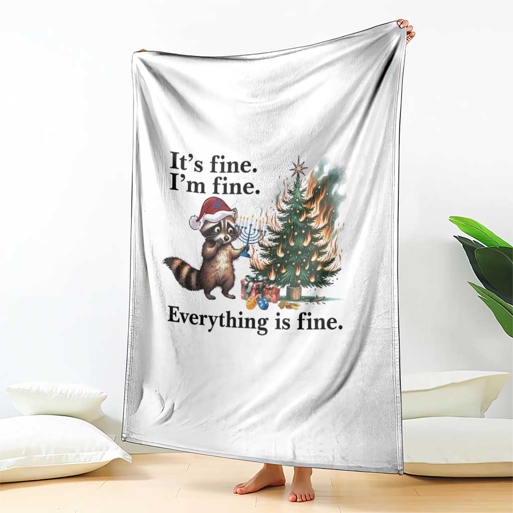 Christmas Hanukkah Racoon Throw Blanket Funny Its Fine I Am Fine Everything Is Fine TS11 Print Your Wear