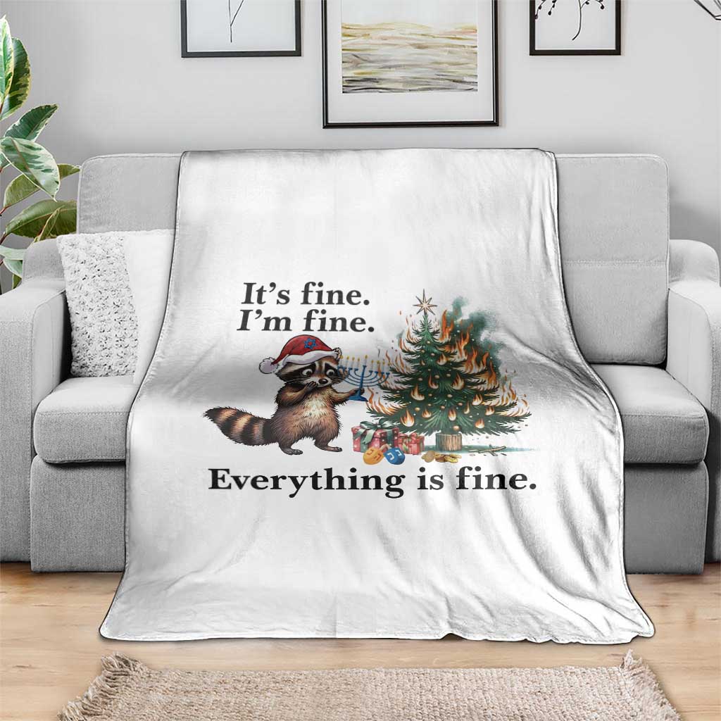 Christmas Hanukkah Racoon Throw Blanket Funny Its Fine I Am Fine Everything Is Fine TS11 Print Your Wear