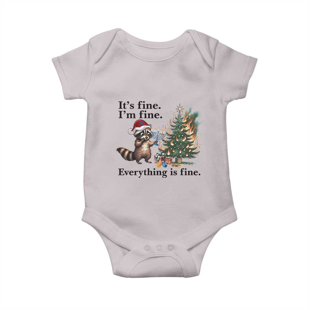 Christmas Hanukkah Racoon Baby Onesie Funny Its Fine I Am Fine Everything Is Fine TS11 Ice Gray Print Your Wear