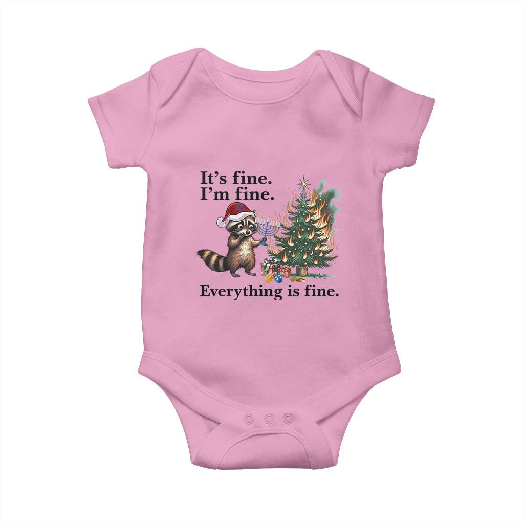 Christmas Hanukkah Racoon Baby Onesie Funny Its Fine I Am Fine Everything Is Fine TS11 Light Pink Print Your Wear