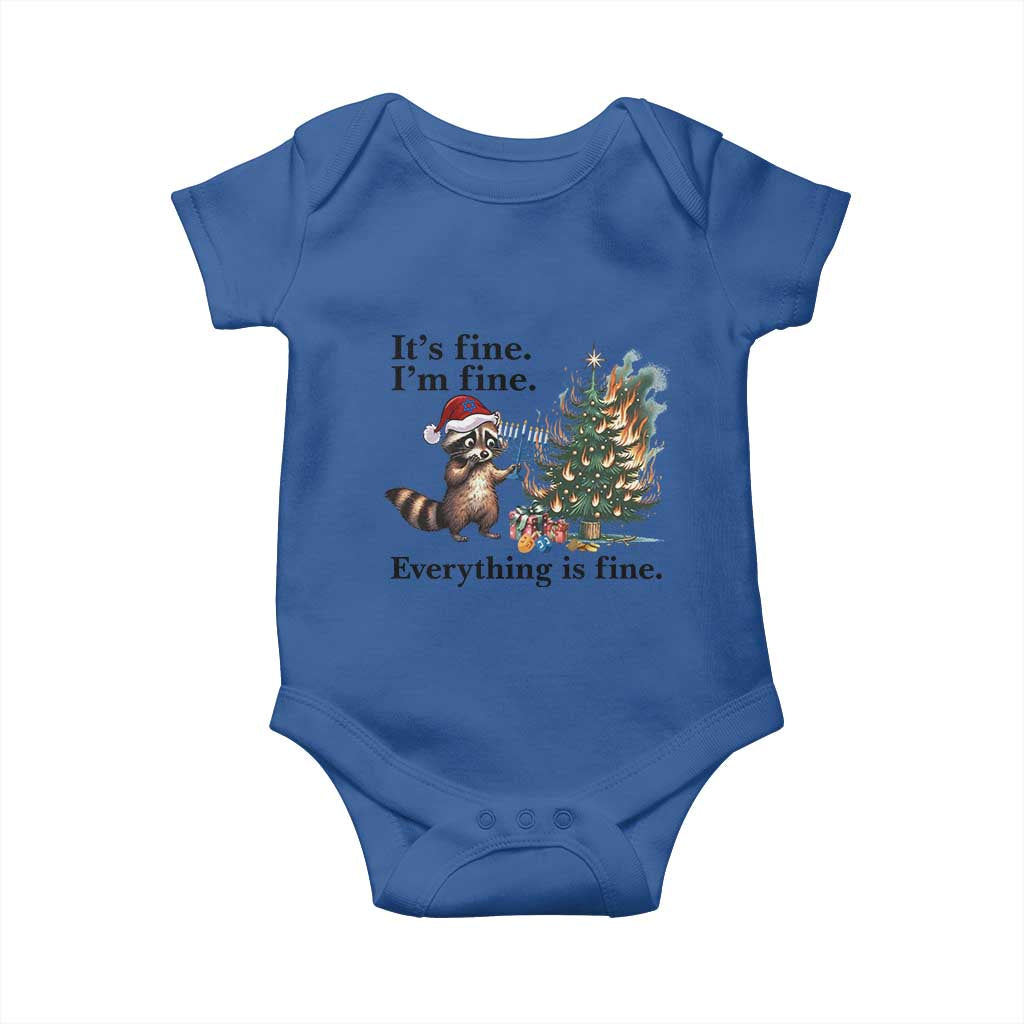 Christmas Hanukkah Racoon Baby Onesie Funny Its Fine I Am Fine Everything Is Fine TS11 Royal Blue Print Your Wear