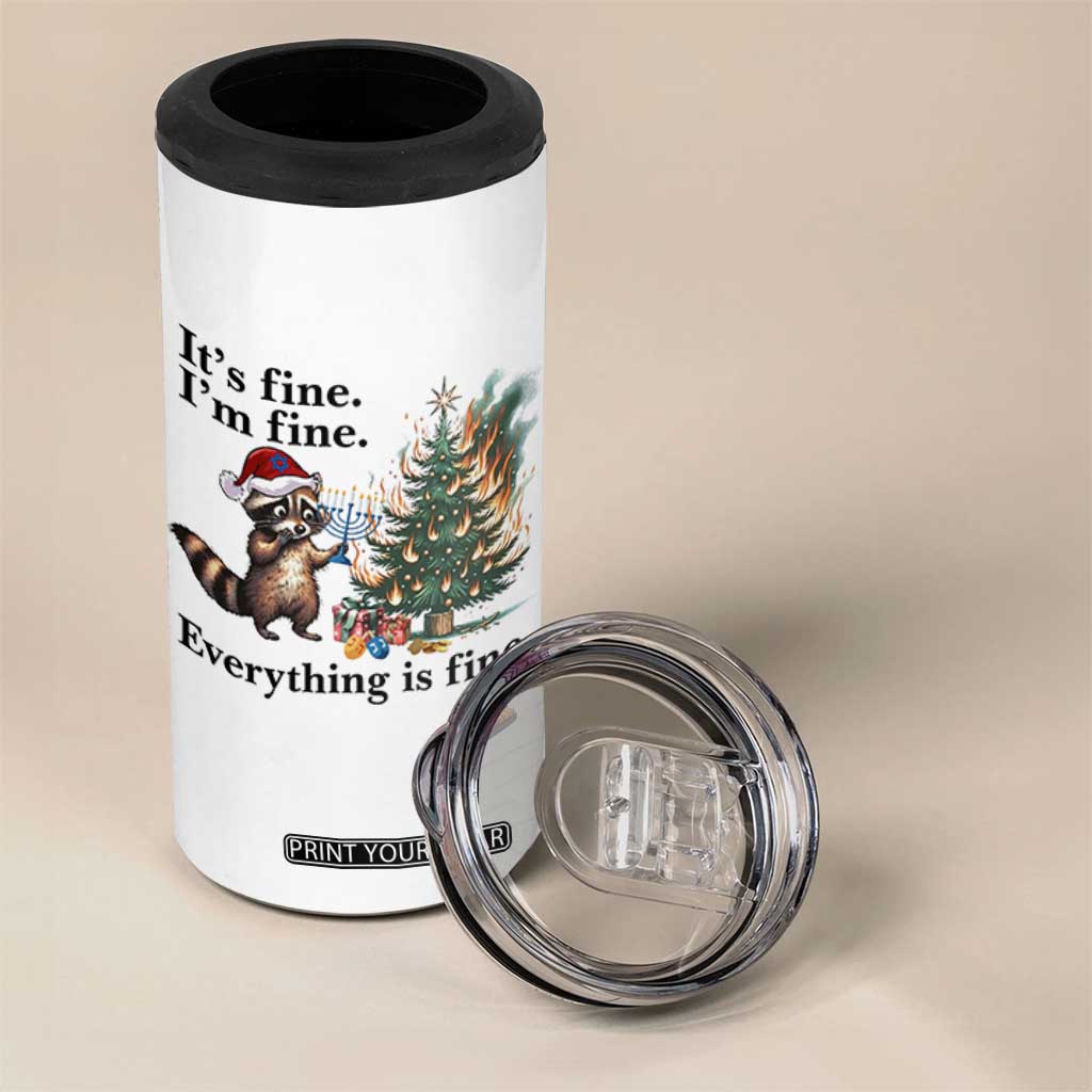 Christmas Hanukkah Racoon 4 in 1 Can Cooler Tumbler Funny Its Fine I Am Fine Everything Is Fine TS11 Print Your Wear