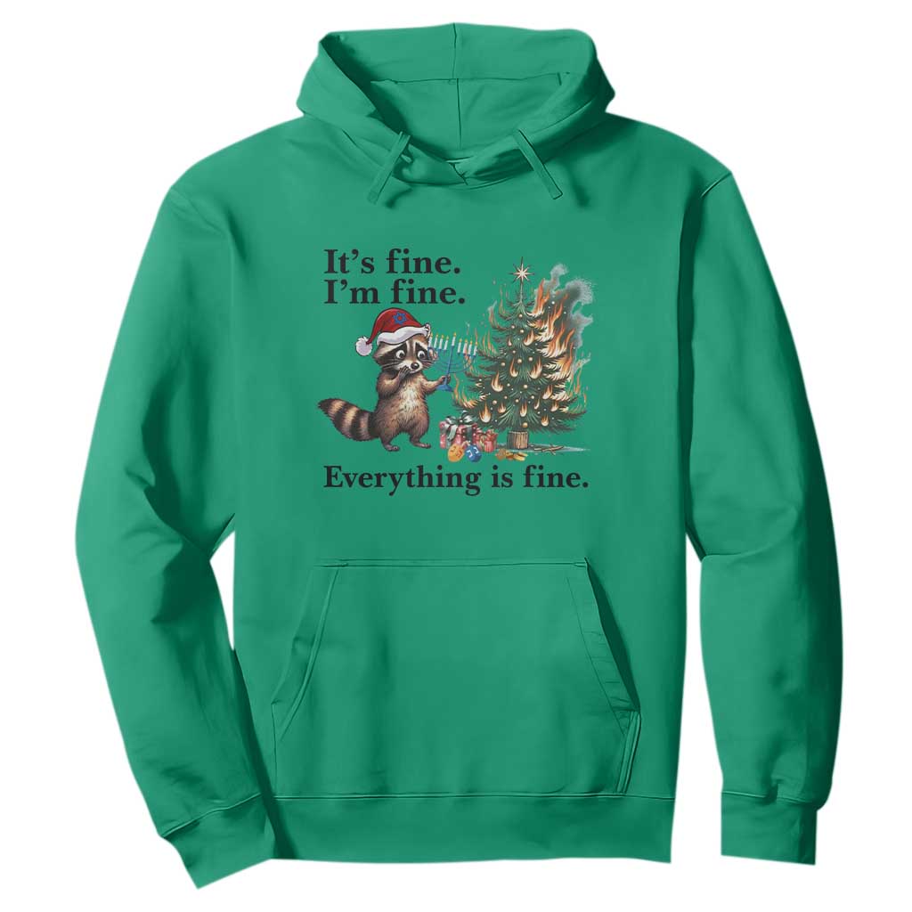 Christmas Hanukkah Racoon Hoodie Funny Its Fine I Am Fine Everything Is Fine TS11 Irish Green Print Your Wear