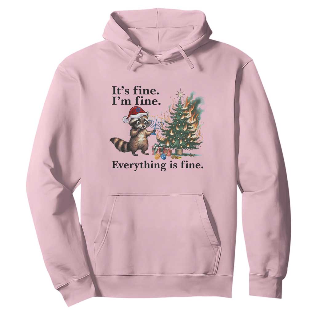 Christmas Hanukkah Racoon Hoodie Funny Its Fine I Am Fine Everything Is Fine TS11 Light Pink Print Your Wear