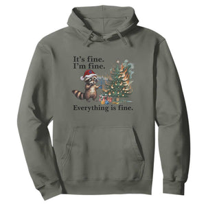 Christmas Hanukkah Racoon Hoodie Funny Its Fine I Am Fine Everything Is Fine TS11 Military Green Print Your Wear