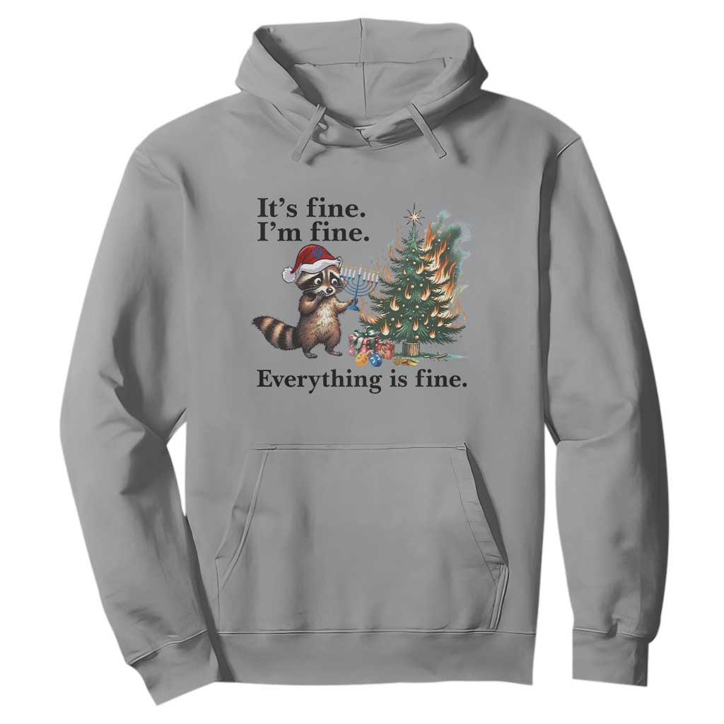 Christmas Hanukkah Racoon Hoodie Funny Its Fine I Am Fine Everything Is Fine TS11 Sport Gray Print Your Wear