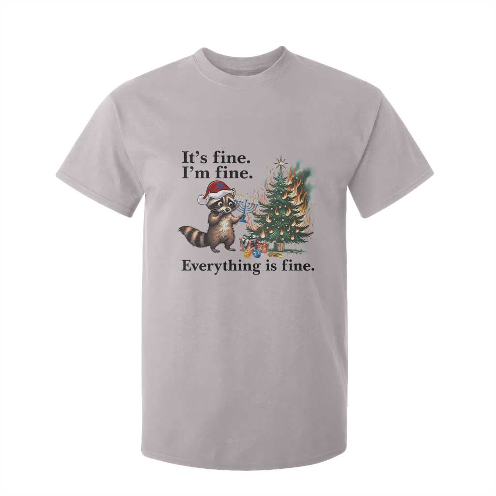 Christmas Hanukkah Racoon T Shirt For Kid Funny Its Fine I Am Fine Everything Is Fine TS11 Ice Gray Print Your Wear