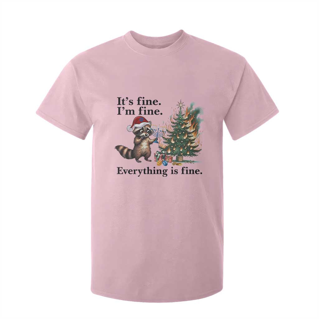 Christmas Hanukkah Racoon T Shirt For Kid Funny Its Fine I Am Fine Everything Is Fine TS11 Light Pink Print Your Wear