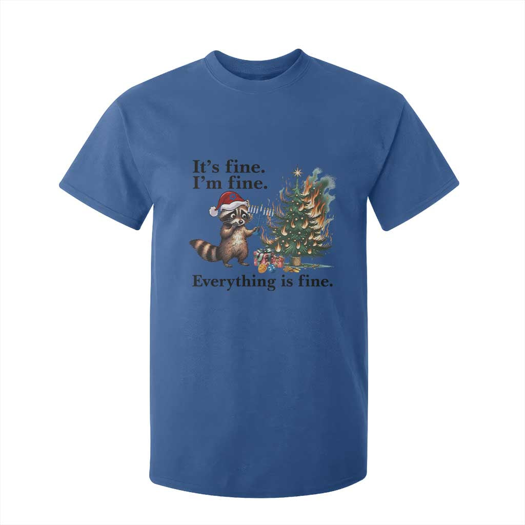 Christmas Hanukkah Racoon T Shirt For Kid Funny Its Fine I Am Fine Everything Is Fine TS11 Royal Blue Print Your Wear