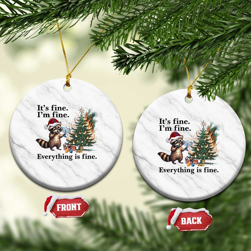 Christmas Hanukkah Racoon Ceramic Ornament Funny Its Fine I Am Fine Everything Is Fine TS11 1pc White Marble Print Your Wear