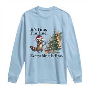 Christmas Hanukkah Racoon Long Sleeve Shirt Funny Its Fine I Am Fine Everything Is Fine TS11 Light Blue Print Your Wear